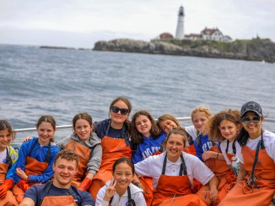 Campers in Casco Bay on a Lobster Fishing excursion.